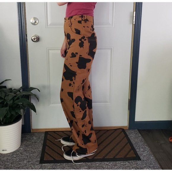 NWT Pretty Garbage Brown Cow‎ Print Pants - Picture 2 of 4